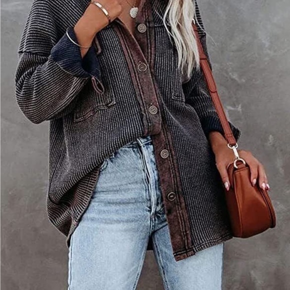 Grey and Brown contrast jacket shacket shirt, brand new, great for fall layering - Picture 4 of 6